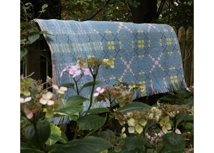 Huge Vintage Welsh Tapestry in Wedgewood Blue , Silver and Lemon TBV71